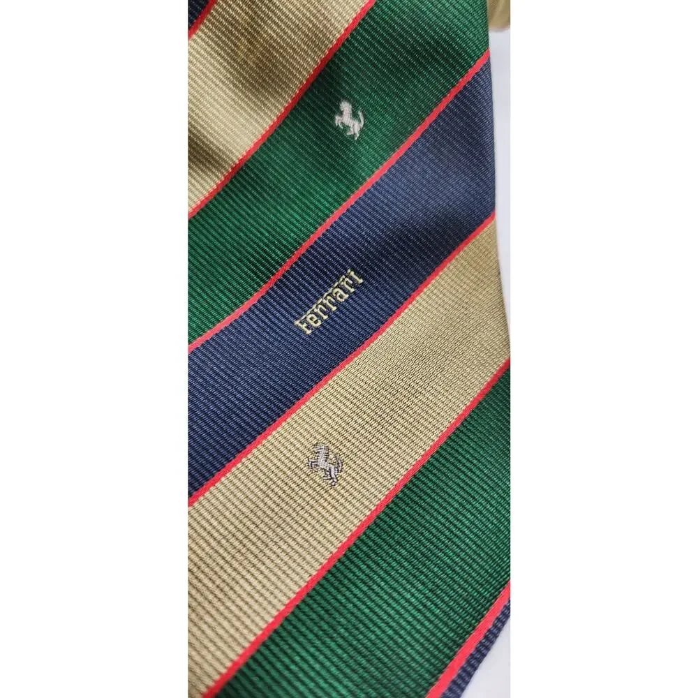 Ferrari Mens Silk Neck Tie Striped Repp Graphic‎ Hand Made Spain See Pics